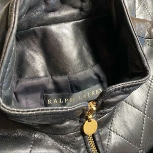 Ralph Lauren Vintage Black Lamb Leather Quilted Zip Up Belted Vest